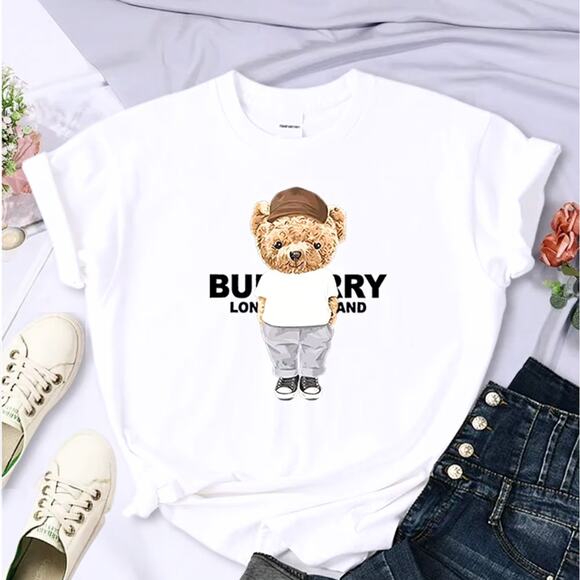 None Tops - Teddybear Fitted T-shirt for Women White Black Shirt S M L XL